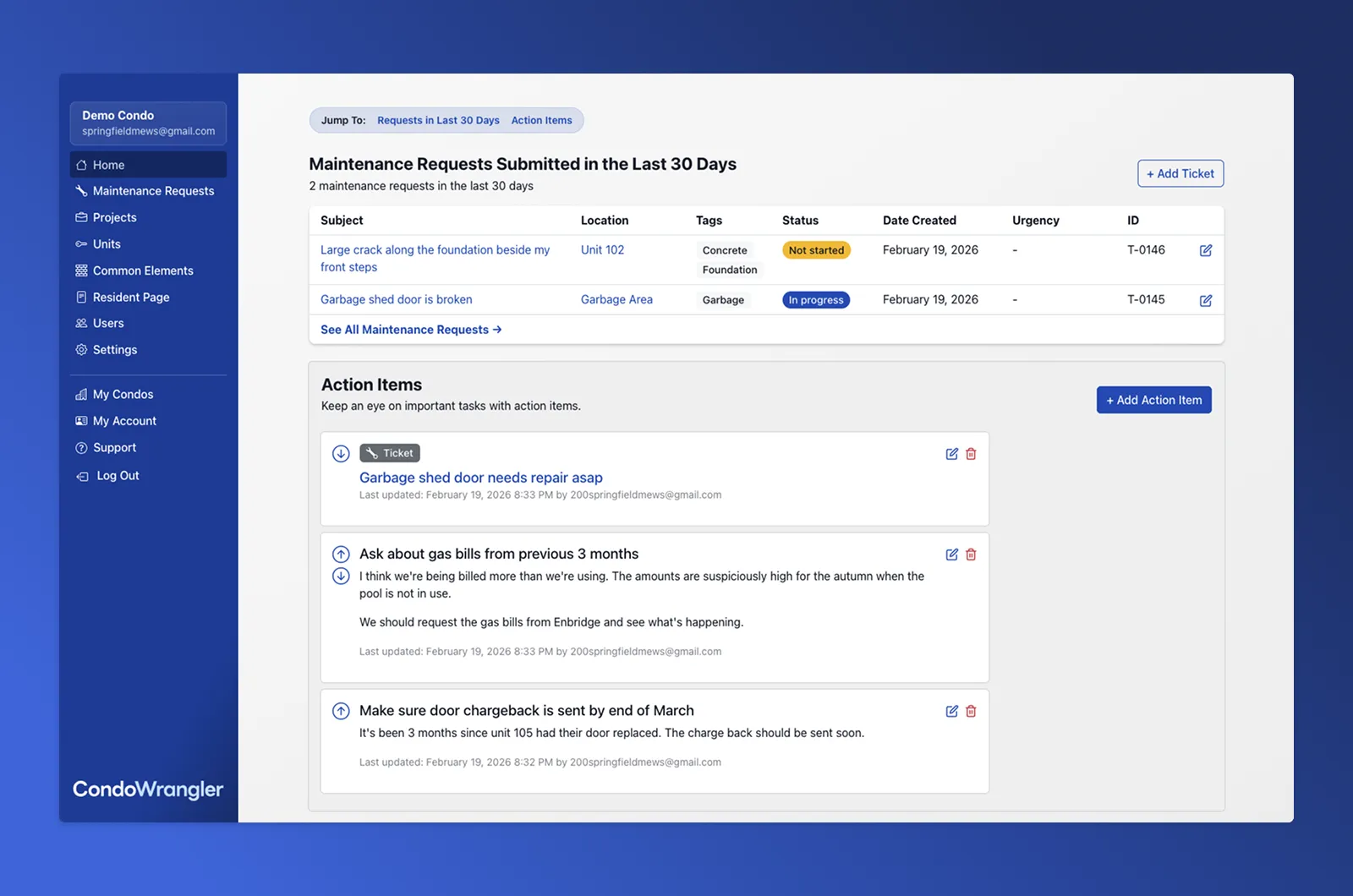CondoWrangler dashboard