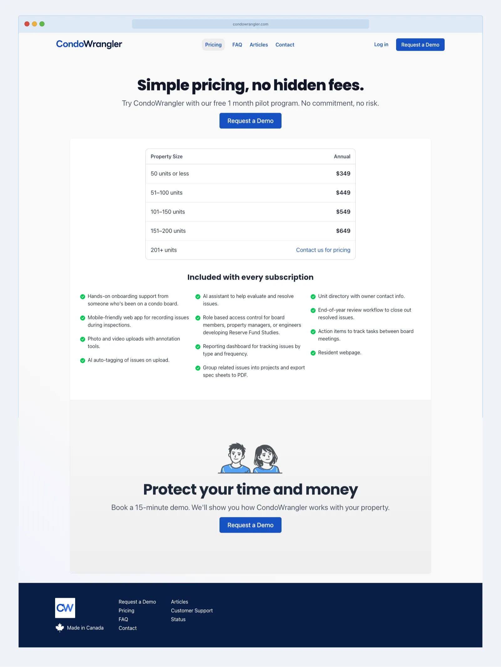 CondoWrangler pricing screen
