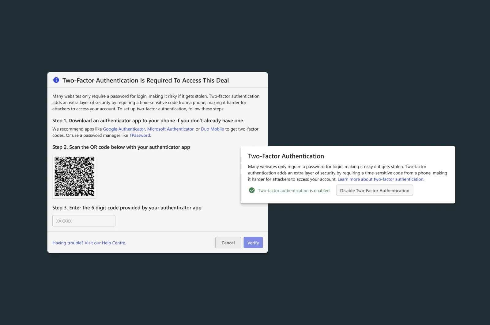 Multi-factor authentication settings