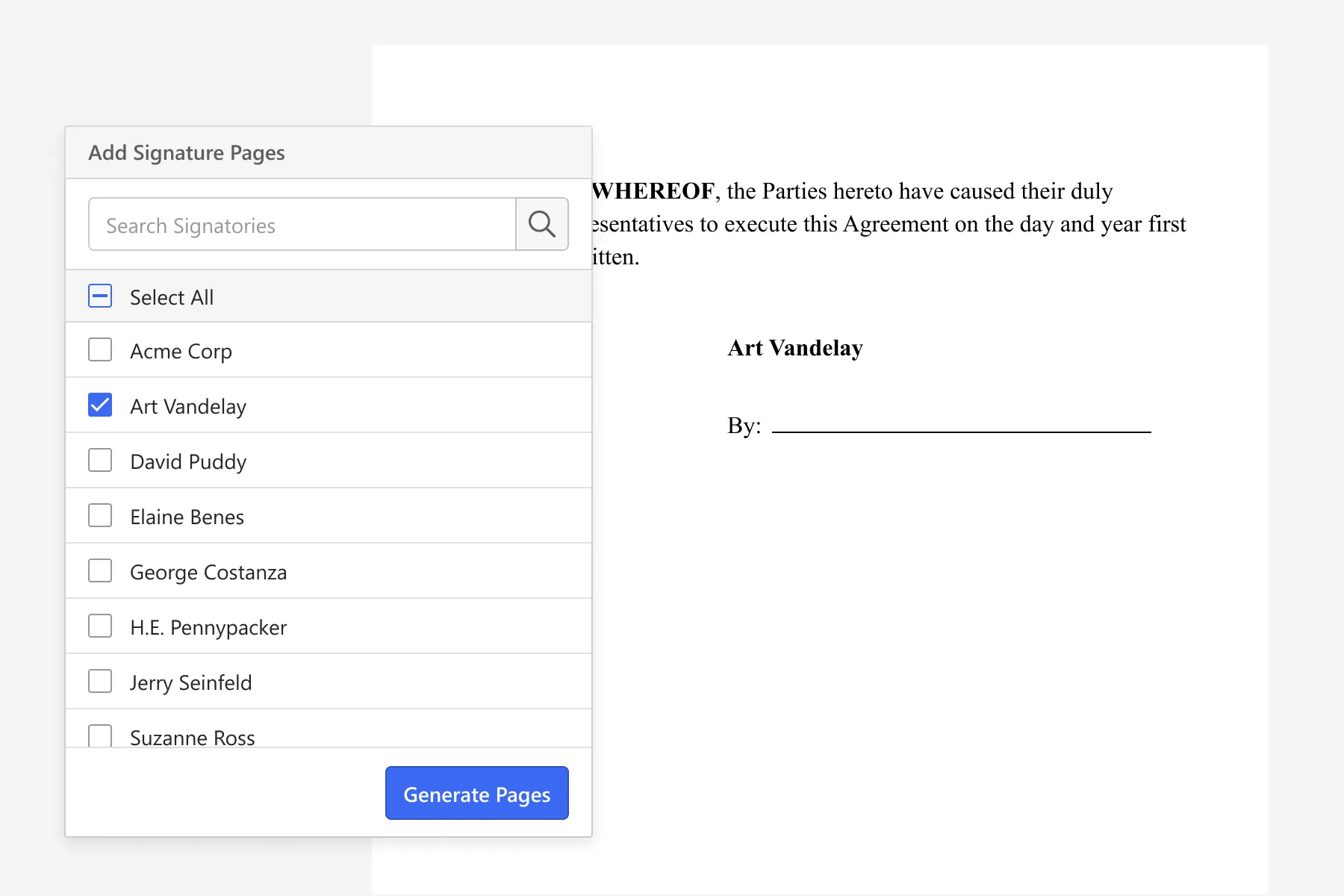 Signature page generator