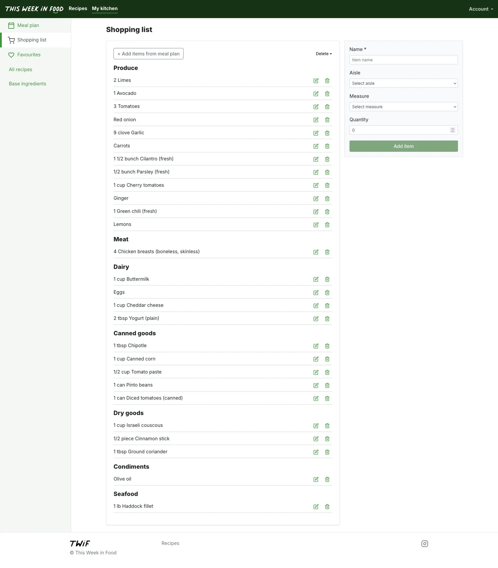 Twif - shopping list